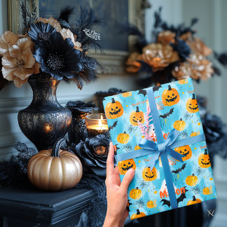Papier Cadeau Fantômes et Citrouilles d'Halloween personnalisés