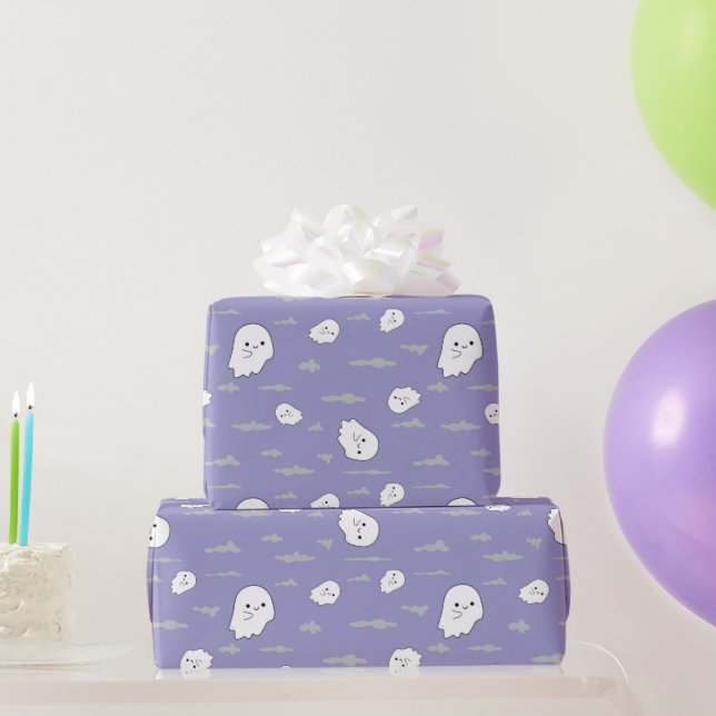 Papier Cadeau Fantômes et nuages Pastel Purple Cadeaux d'Hallowe (Cadeaux de fête)
