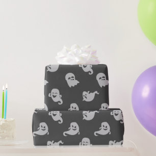 Papier Cadeau Fantômes Gris Clair Fond Gris Sombre Halloween