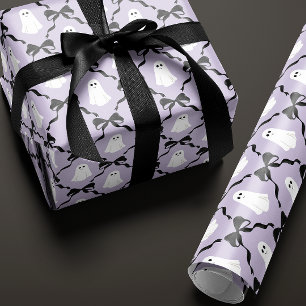 Papier Cadeau Fantômes mignons et vaches noires sur Lilac Hallow