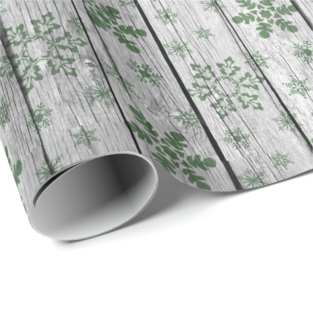 Papier Cadeau Farmhouse rustique Bois et flocons de neige Noël (Coin rond)