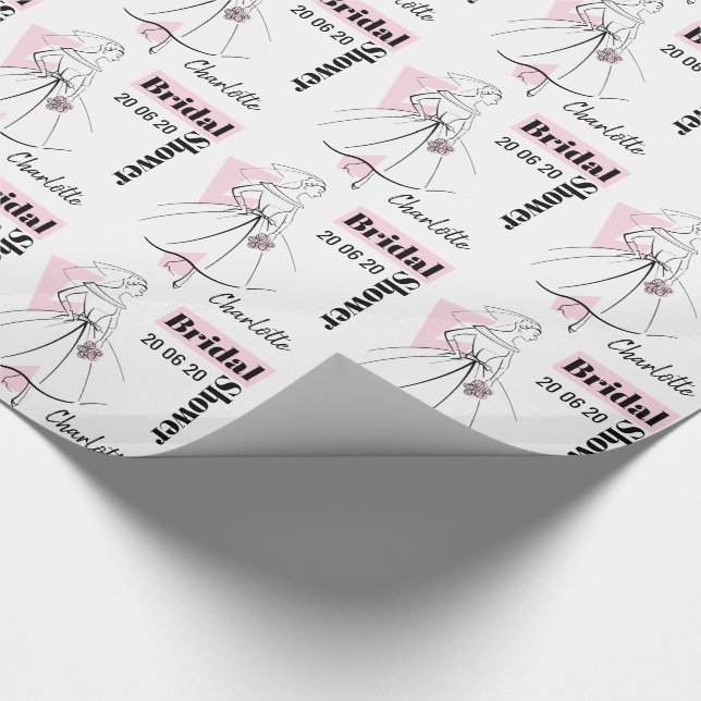 Papier Cadeau Fashion Bride Fête des mariées rose Nom (Coin)