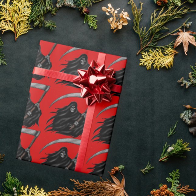 Papier Cadeau Faucheuse Gothique Grim avec Scythe (Créateur téléchargé)