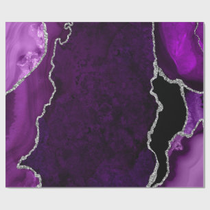 Papier Cadeau Faux agate pailleté violet et argent