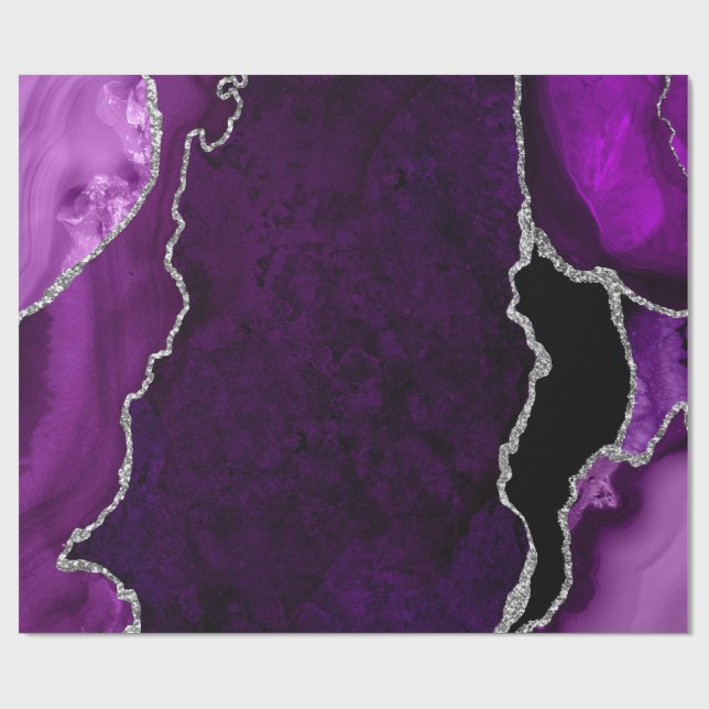 Papier Cadeau Faux agate pailleté violet et argent (Plat)
