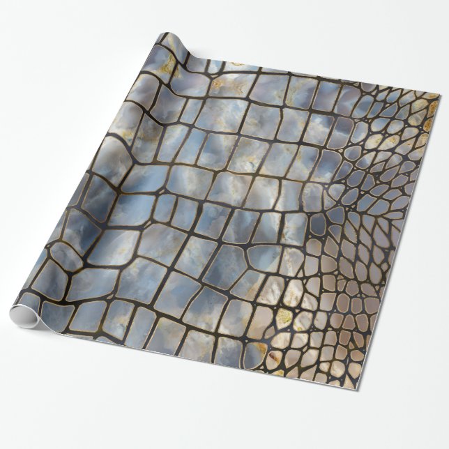 Papier Cadeau Faux Crocodile texture marbre et or (Déroulé)