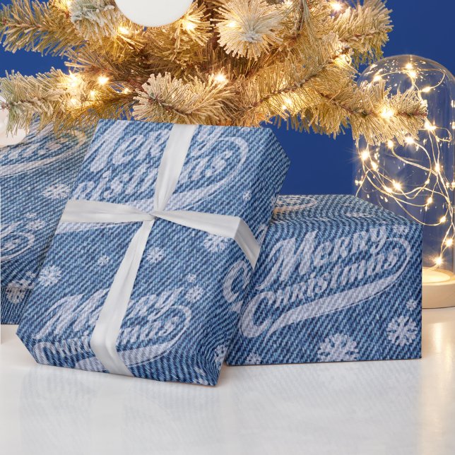 Papier Cadeau Faux denim mot art papier d'emballage de Noël (Vacances)