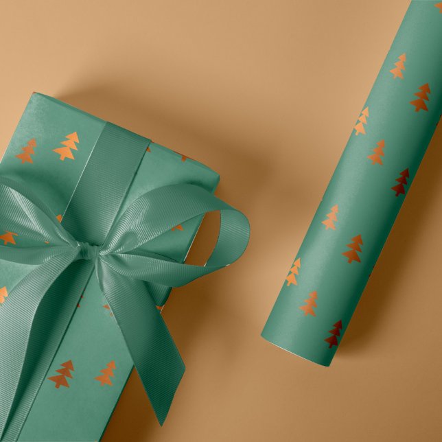Papier Cadeau Faux Gold Pine Arbres Motifs Sage de Noël (Créateur téléchargé)