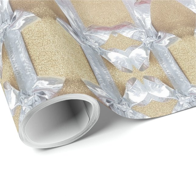 Papier Cadeau Faux Gold Silver Ribbon Motif Festive (Coin rond)