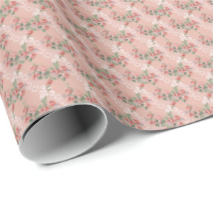 Papier Cadeau Faux Lace et Rose Vintage pays rose pâle