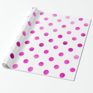 Papier Cadeau Faux métalliques roses chauds Foil Polka Point Bl