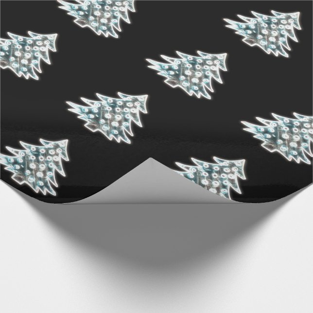 Papier Cadeau Faux noir et blanc brillant Arbre de Noël Motif (Coin)