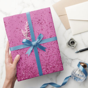 Papier Cadeau Faux Pailleté Rose Chaud