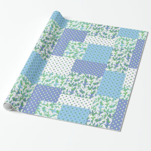 Papier Cadeau Faux Patchwork Bleu Vert Blanc Snowdrop Motif
