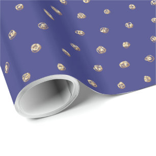 Papier Cadeau Faux Pois or sur Dark Periwinkle Blue