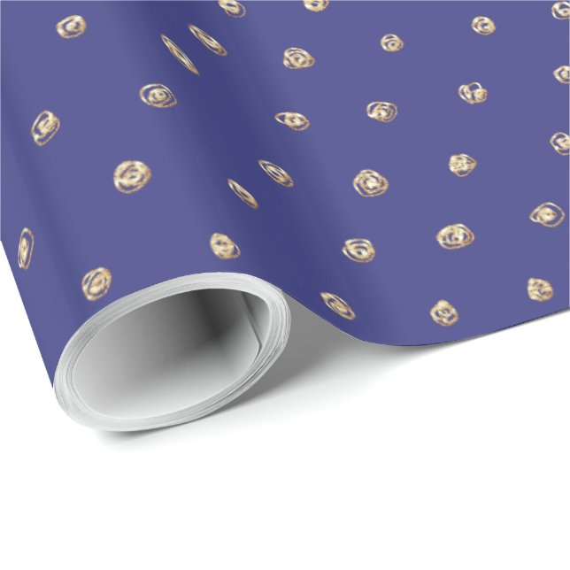 Papier Cadeau Faux Pois or sur Dark Periwinkle Blue (Coin rond)