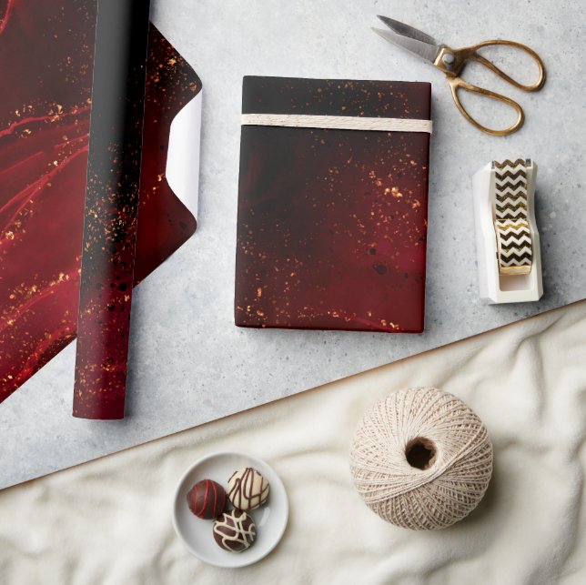 Papier Cadeau Faux Rouge, Noir Et Or Abstraits (Artisanat)