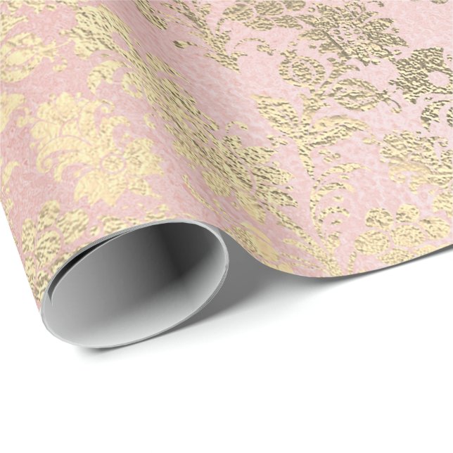 Papier Cadeau Faux Royal Gold Floral Poudre Floral Pearly Rose (Coin rond)