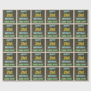 Papier Cadeau Faux Wood, Peint Texte Look, 21e anniversaire + No