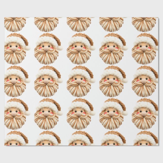 Papier Cadeau Faux Yarn Notch-Hook Santa Face Christmas Wrapping (Plat)