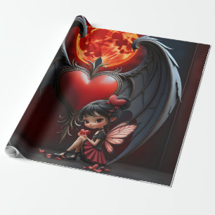 Papier Cadeau Fée de la Saint-Valentin sous la Lune de Sang