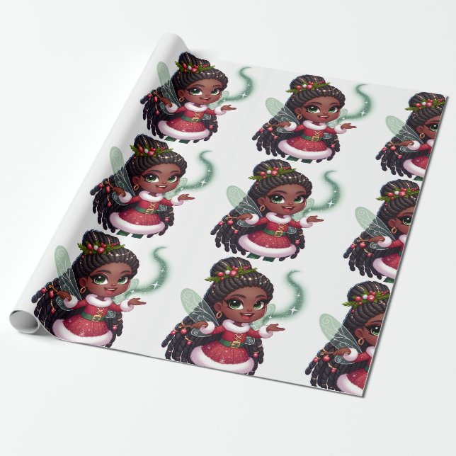 Papier Cadeau Fée de Noël - Papier d'enveloppement de Noël (Déroulé)