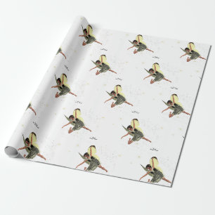 Papier Cadeau Fée Fille Avec Des Ailes Jaunes Enveloppant Papier