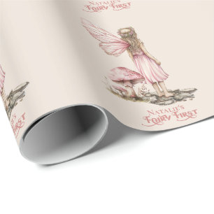 Papier Cadeau Fée rose pâle première fête d'anniversaire Personn