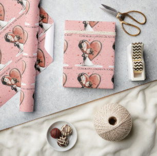 Papier Cadeau Félicitations à la mariée et Mariage de chambre Wh