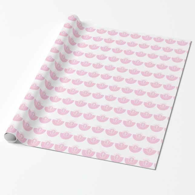 Papier Cadeau Félicitations au baptême de la petite-fille Pink C (Déroulé)