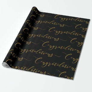 Papier Cadeau Félicitations avec lettrage noir et or moderne