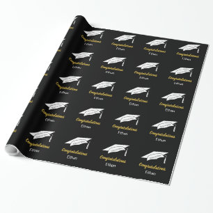 Papier Cadeau Félicitations Black and White Graduate's Name