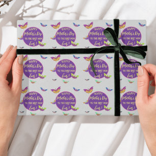 Papier Cadeau Félicitations colorées de la fête des Mères avec d