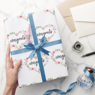 Papier Cadeau Félicitations de fleurs rose de coeur