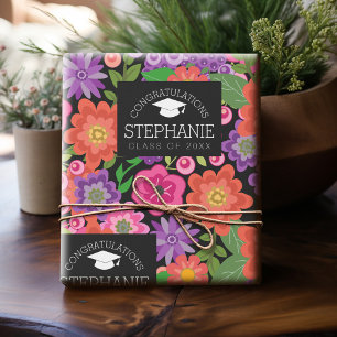 Papier Cadeau Félicitations Diplômée Fleurs Filles Diplômée