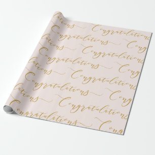 Papier Cadeau Félicitations écriture moderne rose et or