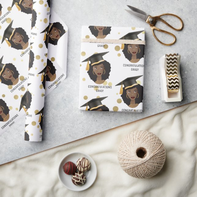 Papier Cadeau Félicitations Grad ! Femme noire avec casquette de (Artisanat)