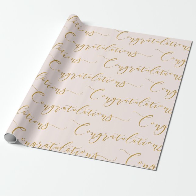 Papier Cadeau Félicitations lettrage rose et or moderne (Déroulé)