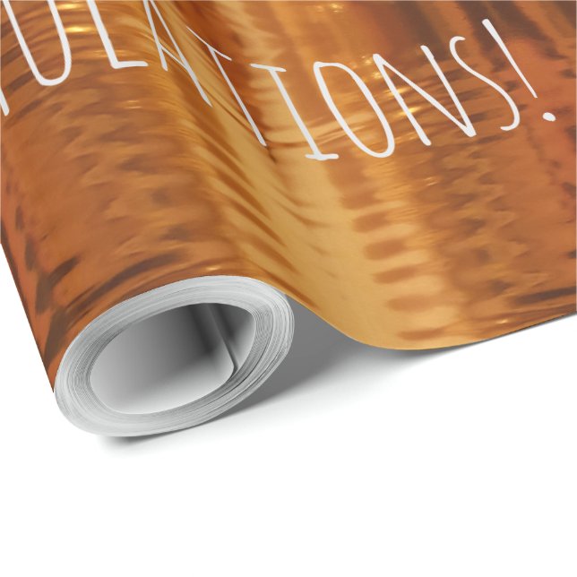 Papier Cadeau Félicitations ou Votre Texte Or Rouge Cuivre (Coin rond)