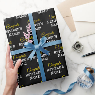 Papier Cadeau Félicitations Personnalisées Retraite ! Or, blanc,