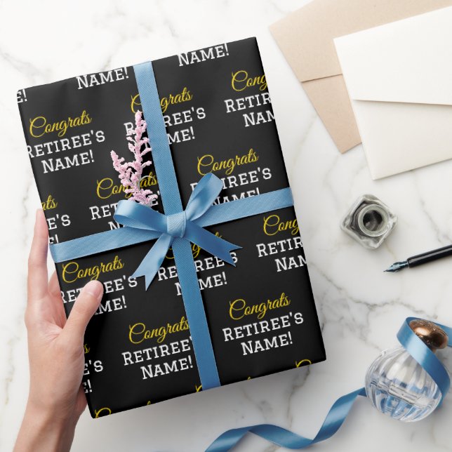 Papier Cadeau Félicitations Personnalisées Retraite ! Or, blanc, (Cadeaux)