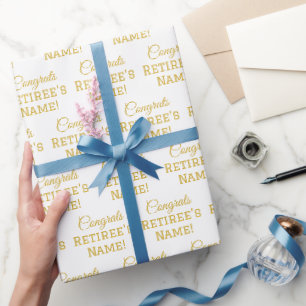 Papier Cadeau Félicitations Personnalisées Retraite ! Or blanc e
