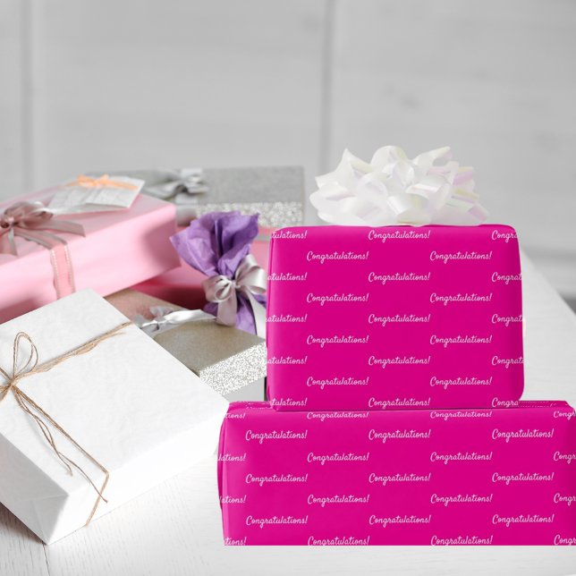 Papier Cadeau Félicitations rose vif blanc (Créateur téléchargé)