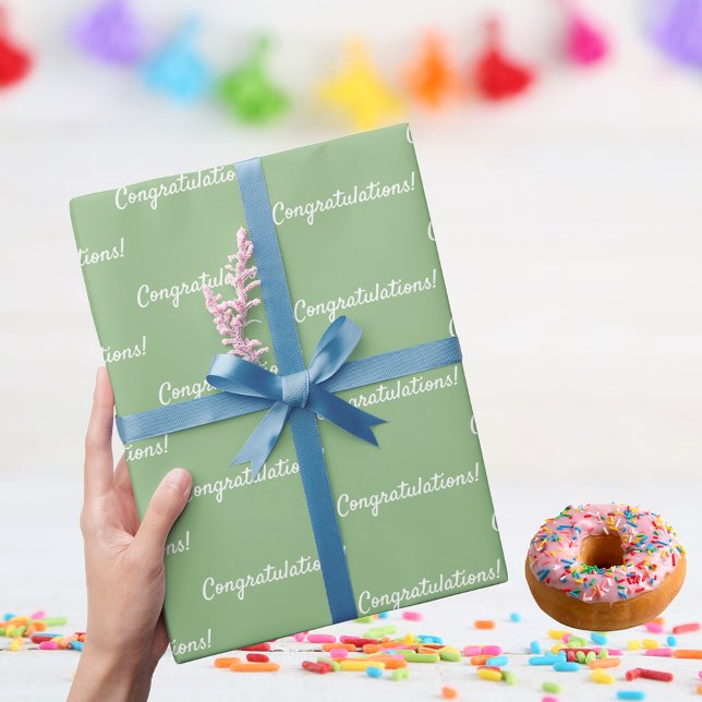 Papier Cadeau Félicitations vert sauge blanc (Créateur téléchargé)