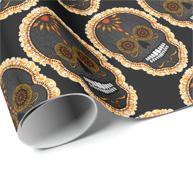 Papier Cadeau Feliz Muertos - Happy Sugar Skulls Wrapper Paper (Coin rond)