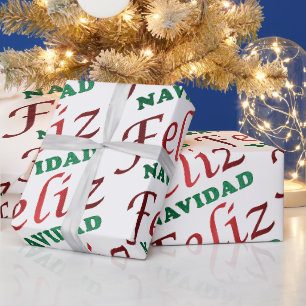 Papier Cadeau Feliz Navidad Espagnol Rouge Vert Noël