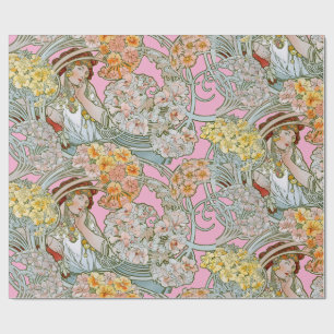 Papier Cadeau Femme Art Nouveau et motif floral de Mucha