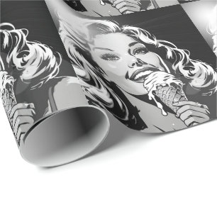 Papier Cadeau Femme blonde profitant de sa glace