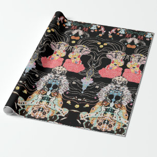 Papier Cadeau FEMME, CENTAUR FLORAL Rouge Noir Blanc Motif Klimt