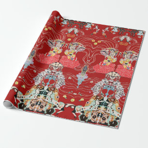 Papier Cadeau FEMME, CENTAUR FLORAL Royal Rouge Blanc Klimt Moti